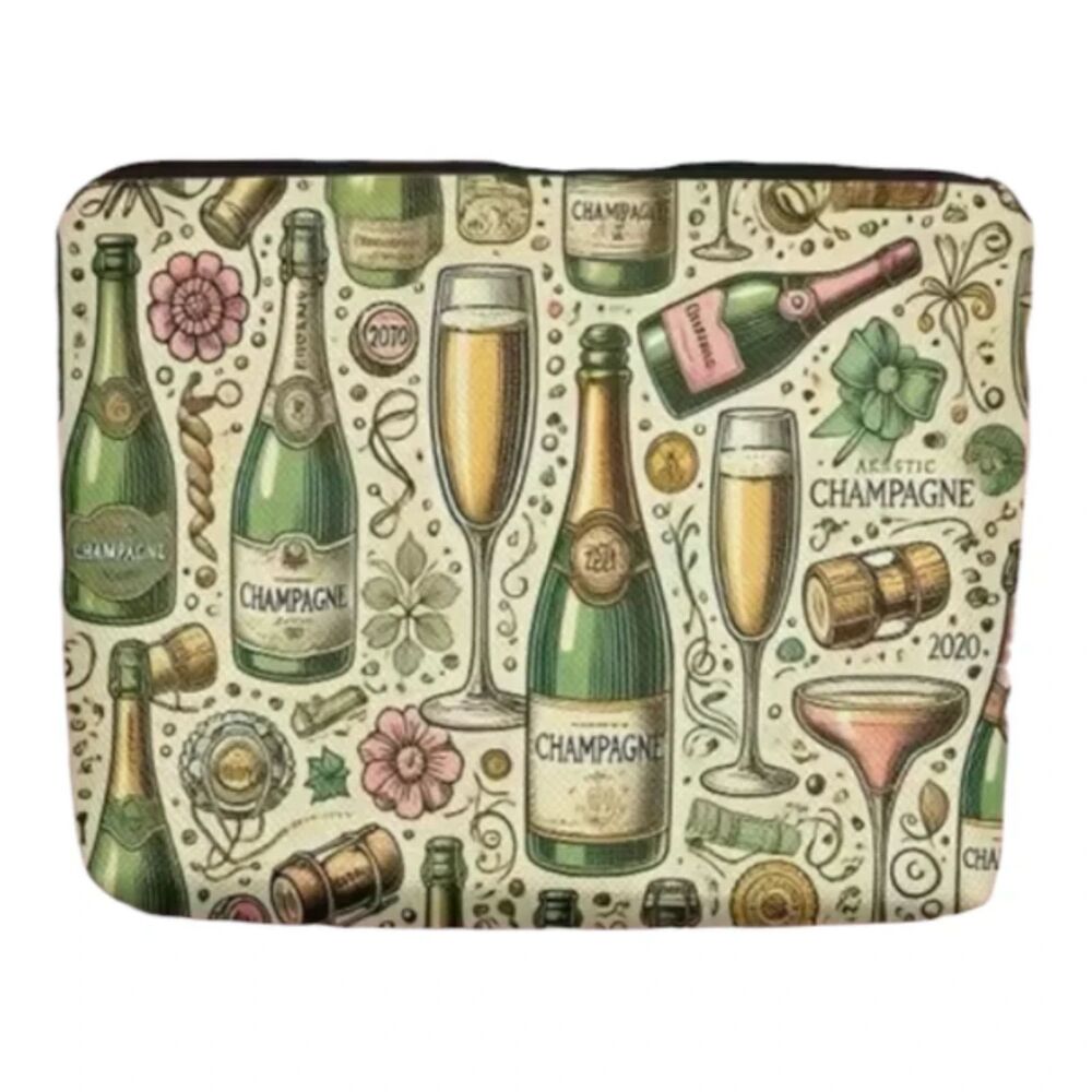Champagne Print Cosmetic Bag Zipper Makeup Pouch